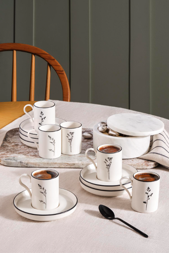 [AZN] Kütahya Porselen Bone Desire 12 Parça 6 Kişilik Kahve Takımı Angelica Siyah