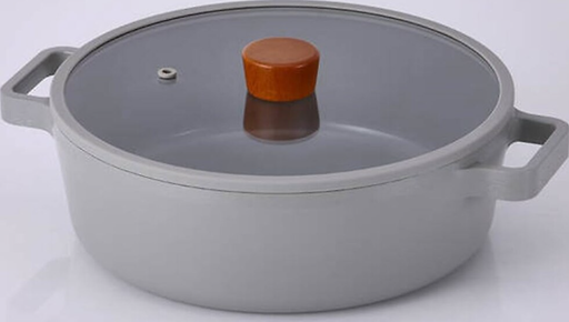 [AZN] Neoflam Fika Cam Kapaklı Alumınyum Sığ Tencere 30 cm Bej