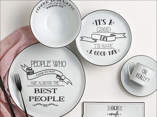 [AZN] Porland 04A+P021121 Be Happy Yazı Desenli 31 Parça Kahvaltı Takımı