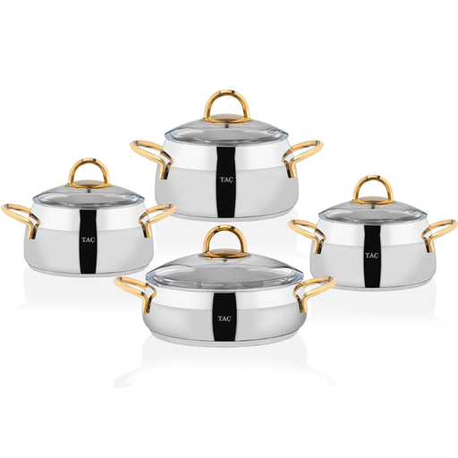 [AZN] Taç 4719 Miranda 8 Prc Çelik Tencere Seti Gold
