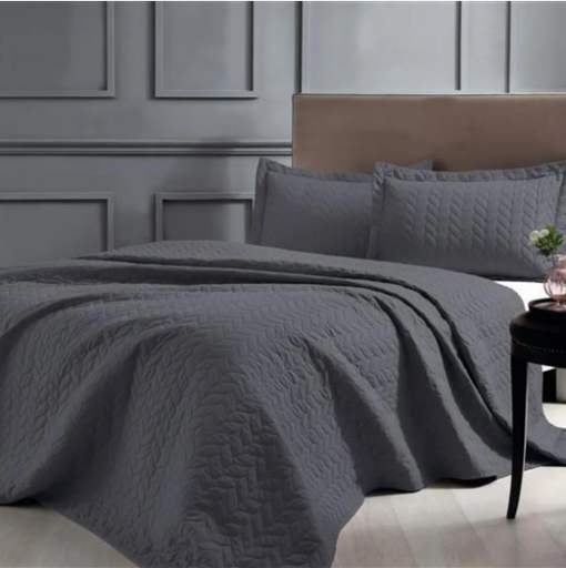 [AZN] Taç Glory Antrasit Kapitone Çift Kişilik Yatak Örtüsü Takımı