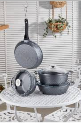 [AZN] Taç Gurme Döküm 7 Parça Tencere Seti Gri