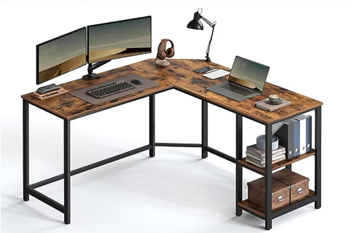 [AZN] Vasagle Masa, L Şekilli Bilgisayar Masası, 2 Raflı Köşe Masası, Ofis ve Oyun Masası,LWD72X