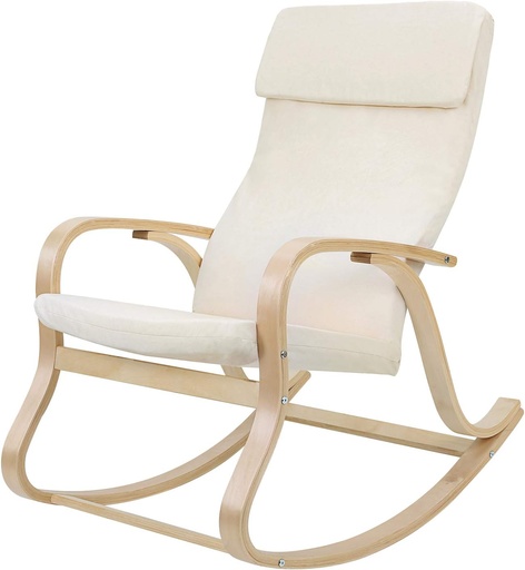 [AZN] SONGMICS Sallanan sandalye, salıncak sandalye, yatar koltuk, taşıma kapasitesi 120 kg, huş ağacı çerçeve, imitasyon keten kapak, bej LYY30M, 65 x 90 x 98 cm