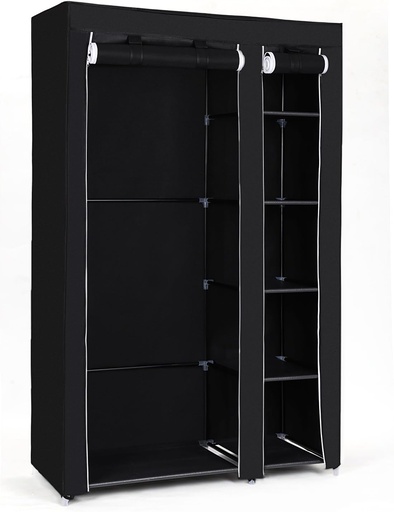 [AZN] SONGMICS Kumaş Dolap, Elbise Dolabı, Katlanır Dolap, Elbise Çubuklu Kamp Dolabı, 110 x 175 x 45 cm, Siyah, Lsf007