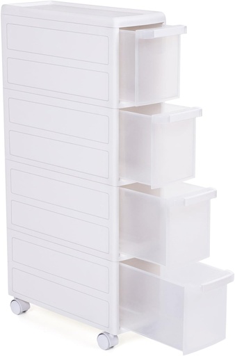 [AZN] SONGMICS 4 Çekmeceli Raf, 4 Katlı 2 Ayrı Parça Kullanım, Mutfak Rafı Banyo Raf Standı Tekerlekli Niş Raf 84,5 cm Yükseklik, Beyaz Kfr05W