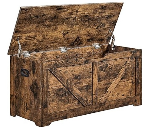 [AZN] VASAGLE ayakkabı bankı, depolama alanlı oturma bankı, oturma sandığı, 2 güvenlik menteşesi, saklama dolabı, ahır tarzı, 40 x 100 x 46 cm, Vintage kahverengi LSB060T01