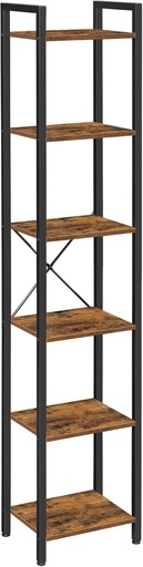 [AZN] VASAGLE Raf, Kitaplık, dikili Raf, DVD Rafı, 6 seviyeli, ofis Rafı, açık Raflar, ofis, Oturma Odası, Yatak Odası, mutfak için, 30 x 40 x 187,5 cm, Vintage Kahverengi-Siyah LLS101B01