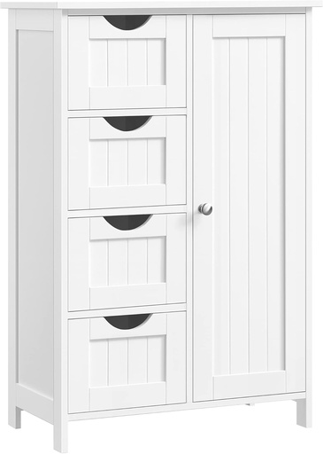 [AZN] Vasagle Banyo Dolabı, Dar Banyo Dolabı, Yan Dolap, Çekmeceli Göğüs, 4 Çekmece, Dolap Kapısı, Ayarlanabilir Raf, Beyaz LHC41W