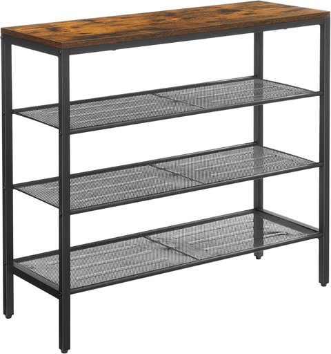 VASAGLE Ayakkabı Rafı, ayakkabı Rafı, 4 Izgaralı ve geniş yüzeyli cepler için, Giriş alanı, Koridor, metal, endüstriyel tasarım, 30 x 100 x 92,5 cm, Vintage Kahverengi-Siyah LBS15BX