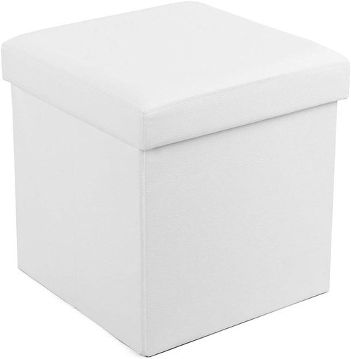 [AZN] SONGMICS Depolama Alanlı Tabure, 300 kg'a Kadar Dayanıklı, Beyaz, 38 x 38 x 38 cm, LSF103