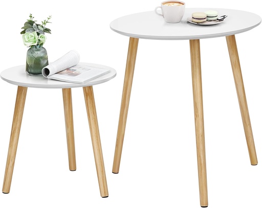 [AZN] SONGMICS Yan Sehpa Seti, Yuvarlak, 2 Modern Kanepe Sehpası, Minimalist, Iskandinav Tarzı, Masif Ahşap Ayaklar, Oturma Odası ve Balkon İçin Sehpa Kombinasyonu, Çam Let07Wn