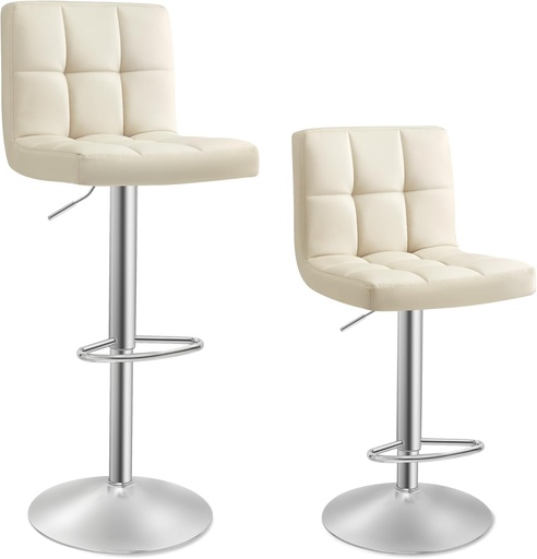 [AZN] SONGMICS LJB064K03 Bar Tabureleri 2'li Set, PU Kapaklı Yüksekliği Ayarlanabilir Bar Sandalyesi, 360° Döner Sandalye, Arkalıklı ve Ayaklıklı Mutfak Sandalyeleri, Yemek Odası, Tezgah, Çelik, Kum Beji