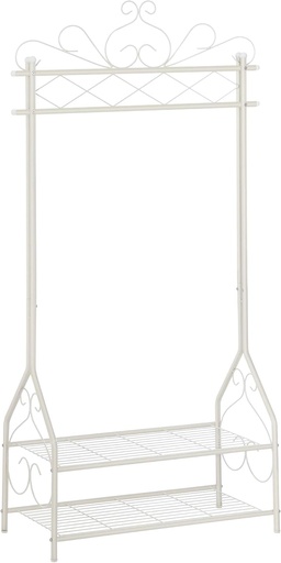 [AZN] SONGMICS Klasik Tarzda Elbise Askısı, Elbise Çubuklu ve 2 Metal Raflı, 92 x 173 x 41 cm (G x Y x D), Krem Beyaz, Hsr07W