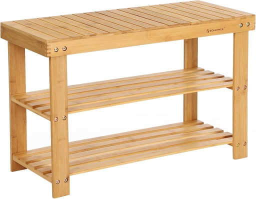 [AZN] SONGMICS Ayakkabı Rafı, Ayakkabı Dolabı, Oturma Banklı, Bambu, 3 Raf Zeminli, 70 x 28 x 45 cm, Koridor, Banyo, Oturma Odası ve Antre İçin Ideal Lbs04N