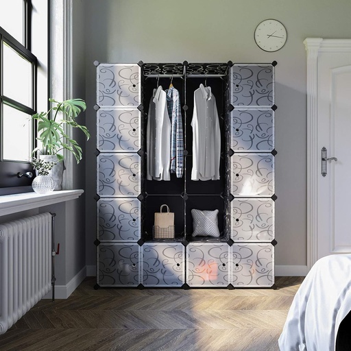 [AZN] SONGMICS 2 Elbise Askılı Gardırop, Modüler Kombinasyon Dolabı, Yerden Tasarruf Sağlayan Vidasız Raf Sistemi, 143 x 36 x 178 cm, Siyah Lpc30H