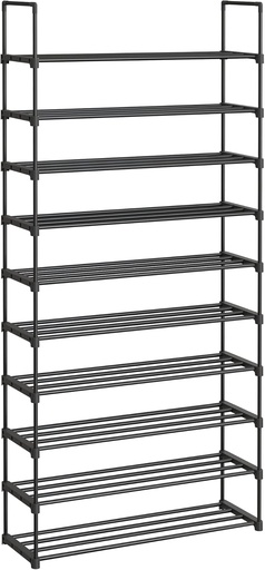 [AZN] SONGMICS 10 Seviyeli Ayakkabı Rafı, 50 Çifte Kadar Metal Ayakkabı Saklama Yeri, Oturma Odası, Koridor ve Giyinme Odası İçin Ayakkabı Düzenleyici, 92 x 30 x 194 cm, Siyah Lsa10Bk