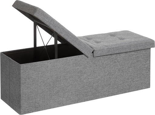 [AZN] Songmics Depolama Alanlı Tabure, 110 x 38 x 38 cm, 300 kg'a Kadar Dayanıklı, Açık Gri LSF71G